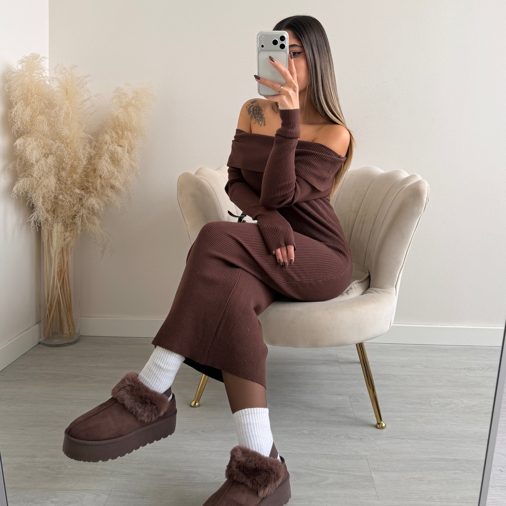Sabot pltaform con elastico e pelo brown 9135