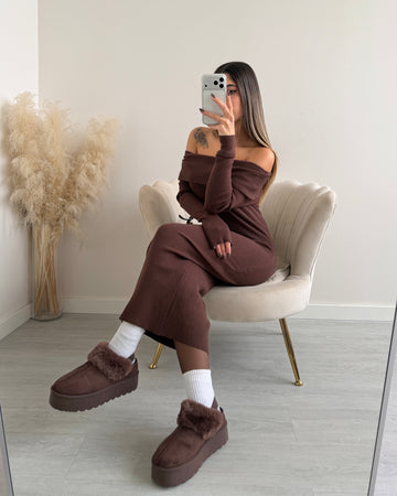 Sabot pltaform con elastico e pelo brown 9135