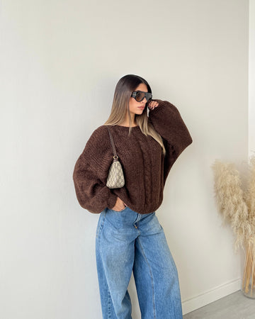 Maglione con treccia caffè