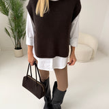 Gilet misto alpaca con fiocchi brown