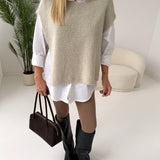 Gilet misto alpaca con fiocchi beige