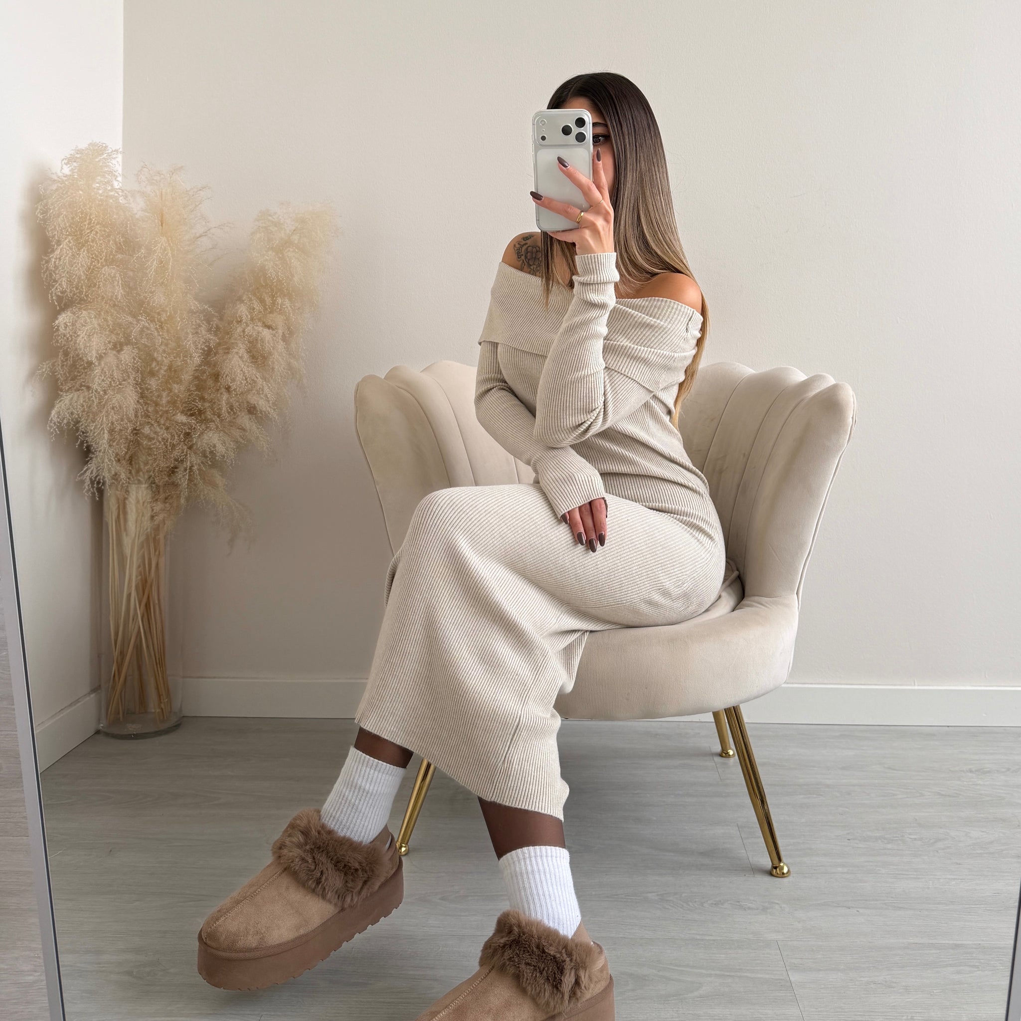 Sabot pltaform con elastico e pelo taupe 9135