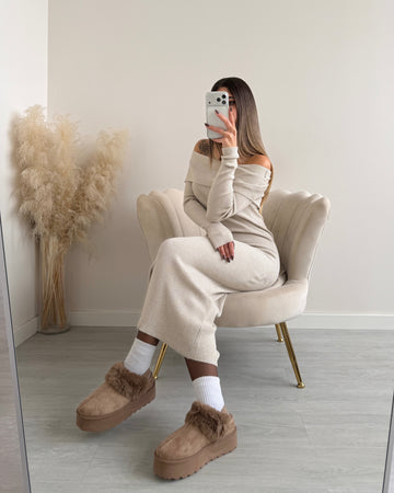 Sabot pltaform con elastico e pelo taupe 9135