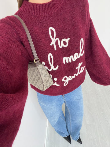 Pullover Ho il mal di gente bordeux