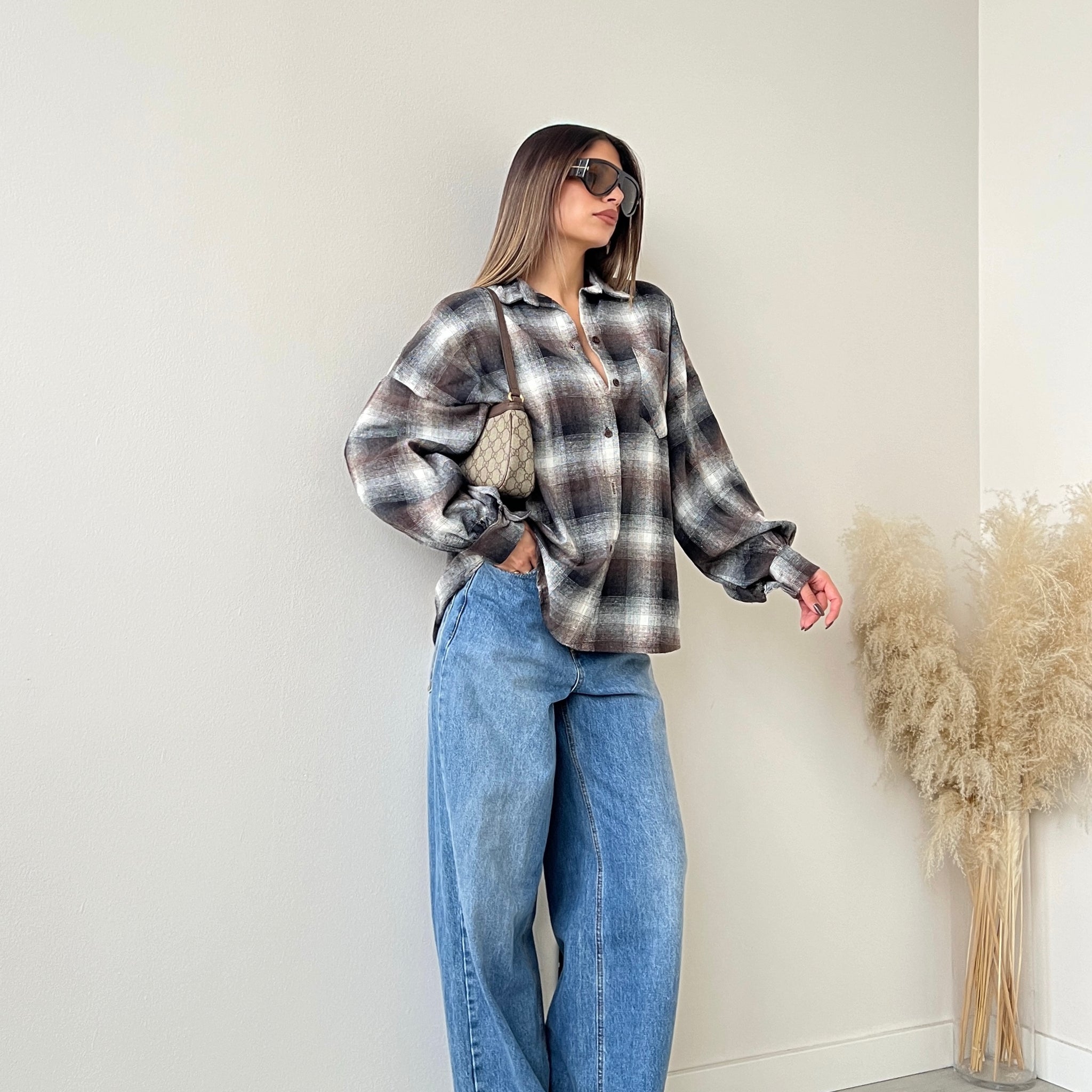 Camicia Hope maxi tartan caffè