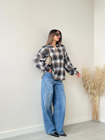 Camicia Hope maxi tartan caffè