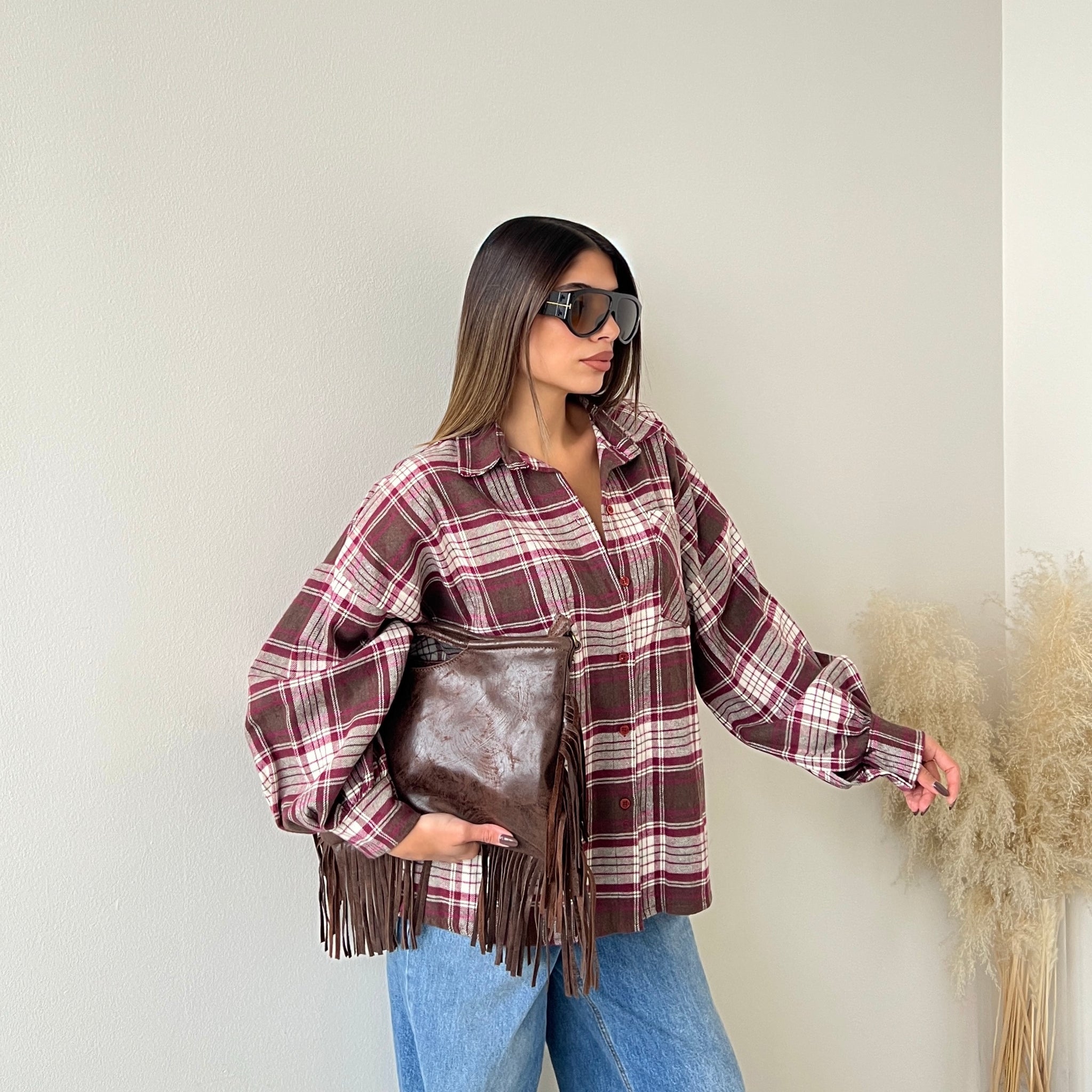 Camicia Ember a quadri caffè e vino