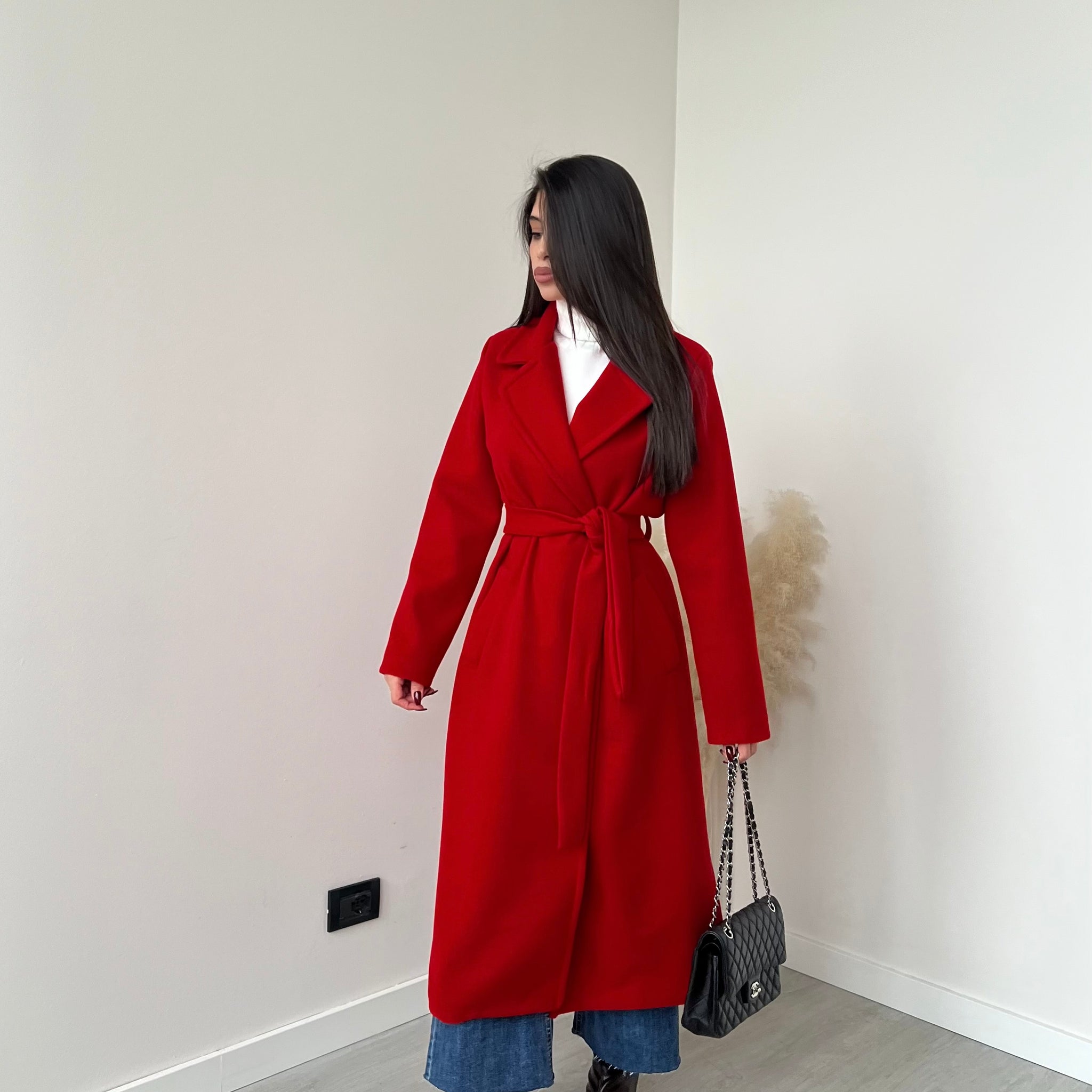 Cappotto Classic con cintura rosso