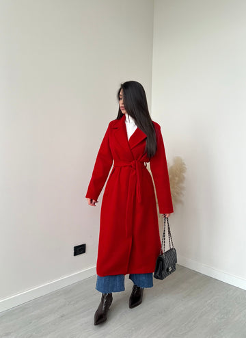 Cappotto Classic con cintura rosso