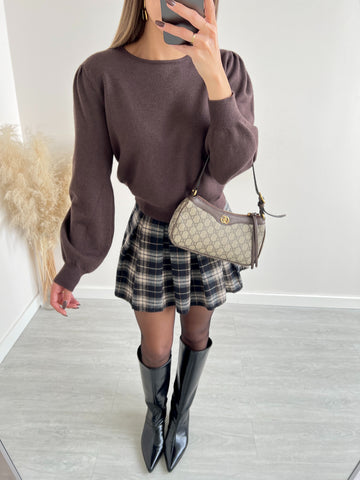 Maglia con manica a sbuffo caffè