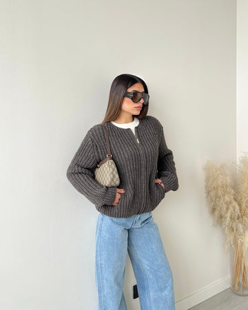 Cardigan stile bomber con zip in maglia antracite