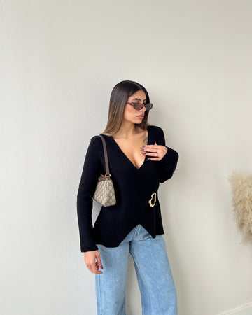 Cardigan Style con spilla nero
