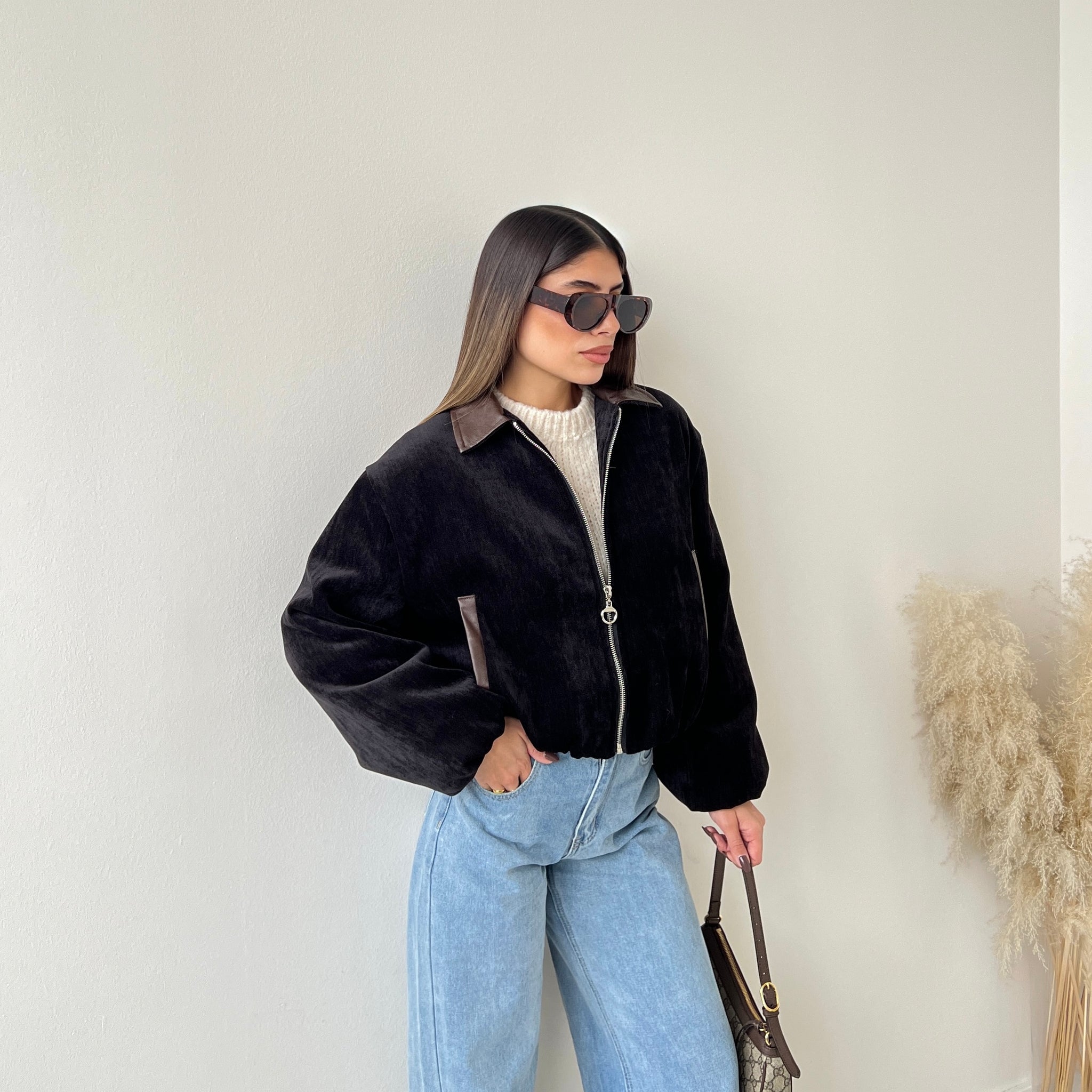 Bomber effetto velluto nero