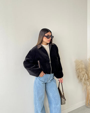 Bomber effetto velluto nero