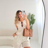Set traforato in cotone beige