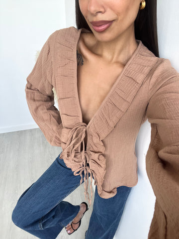 Blusa Pretty in cotone camel