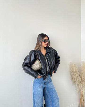 Bomber simil pelle New York imbottito nero