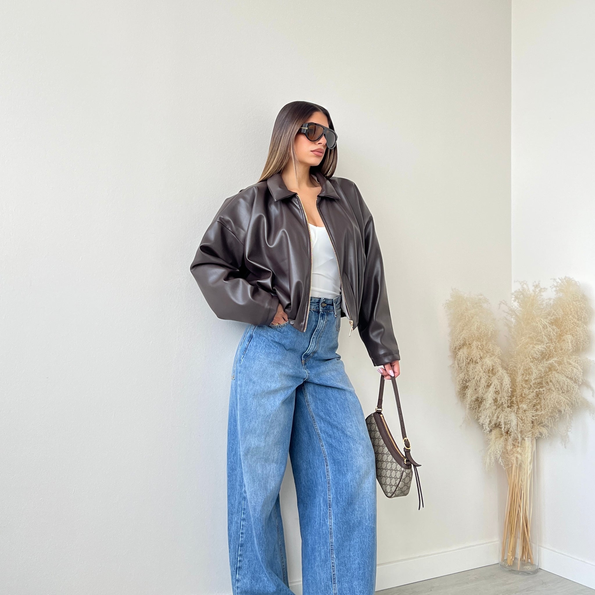 Bomber simil pelle New York imbottito testa di moro