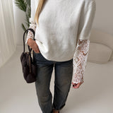 Pullover manica in pizzo white