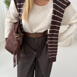 Pullover in lana con maglioncino con maniche cucito sulle spalle panna