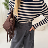 Maglia Lena in misto lana a righe blu e beige