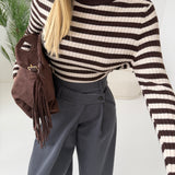 Maglia Lena in misto lana a righe brown e beige