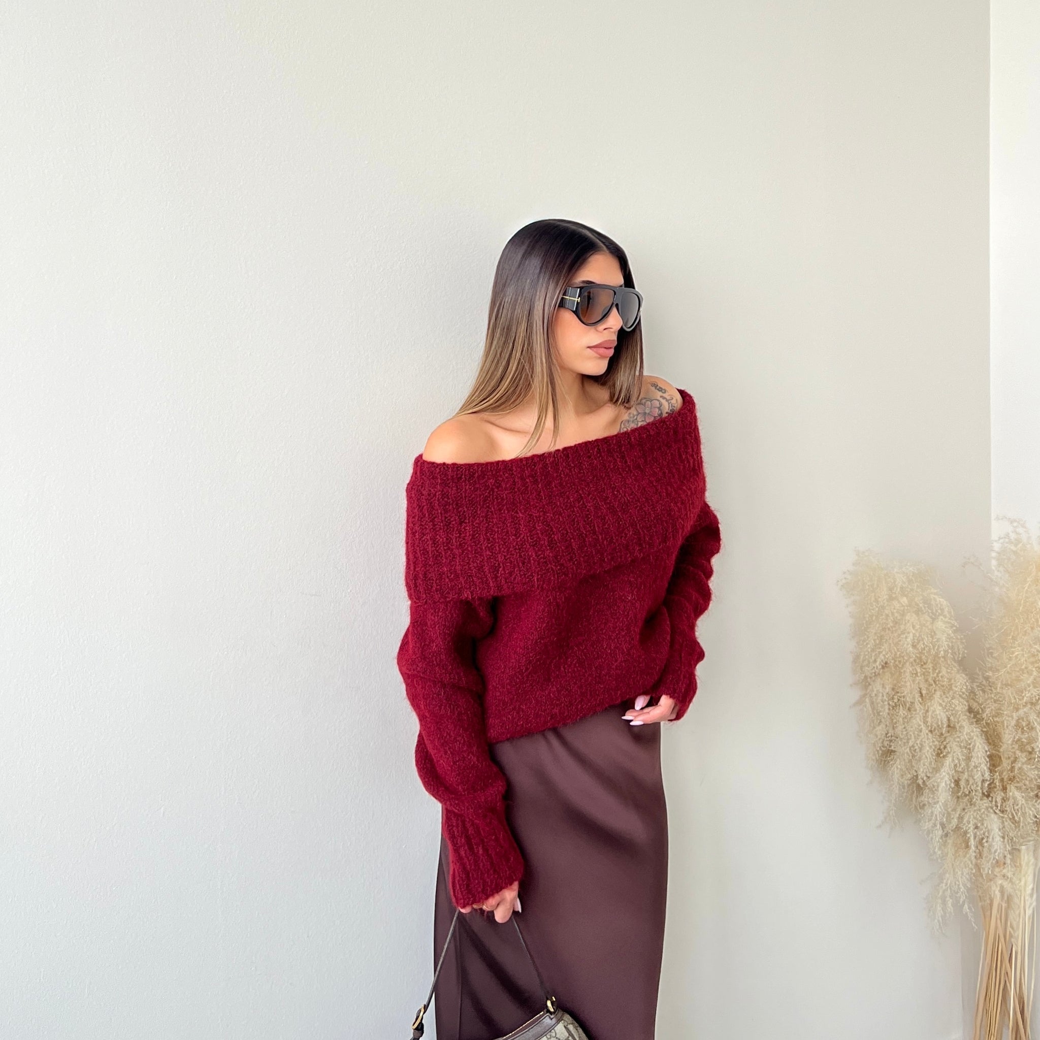 Maglione pesante con risvolto 3030 bordeaux