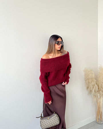 Maglione pesante con risvolto 3030 bordeaux