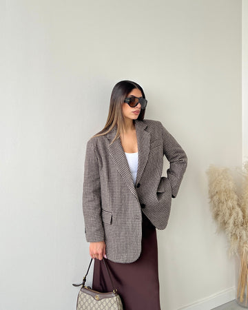 Giacca oversize rigida con doppio bottone pied de poule 24371 nera