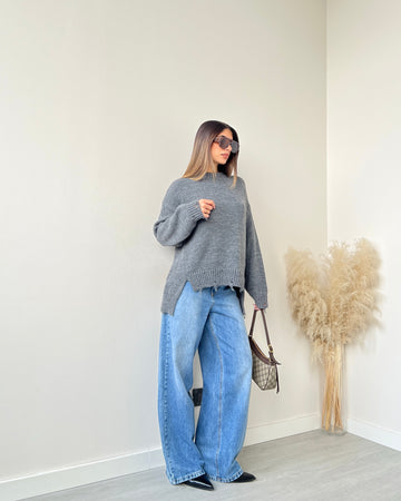 Maglione sfrangiato taglio vivo grey