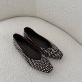 Ballerine punta quadrate con borchie brillanti brown