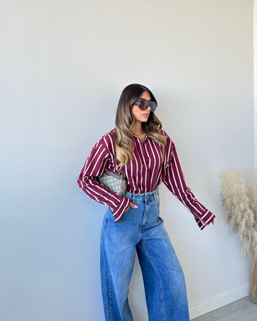 Camicia 100% cotone a righe larghe bordeaux