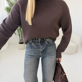 Pullover collo alto cuciture a vita brown