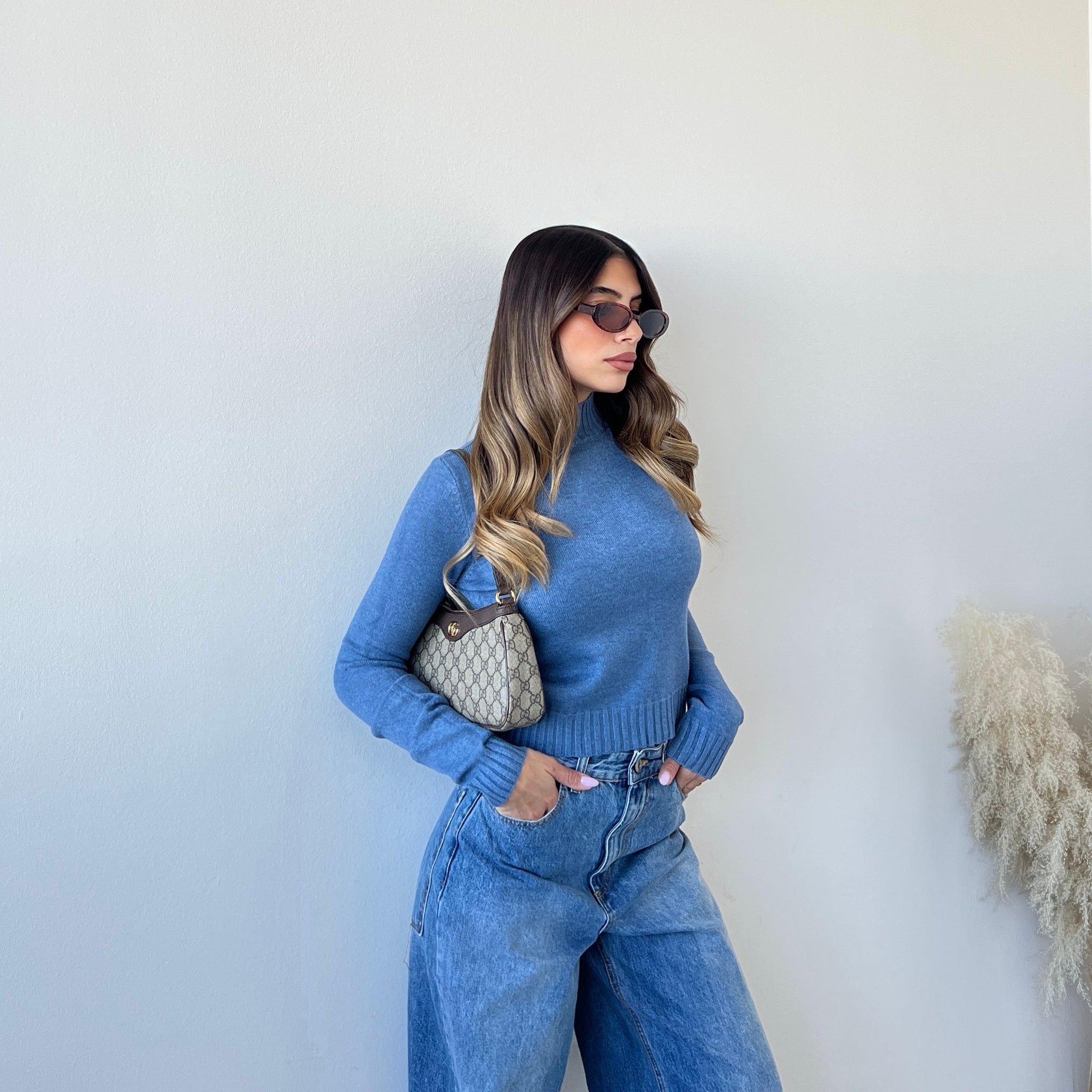 Maglioncino a collo alto QC23093 cobalto