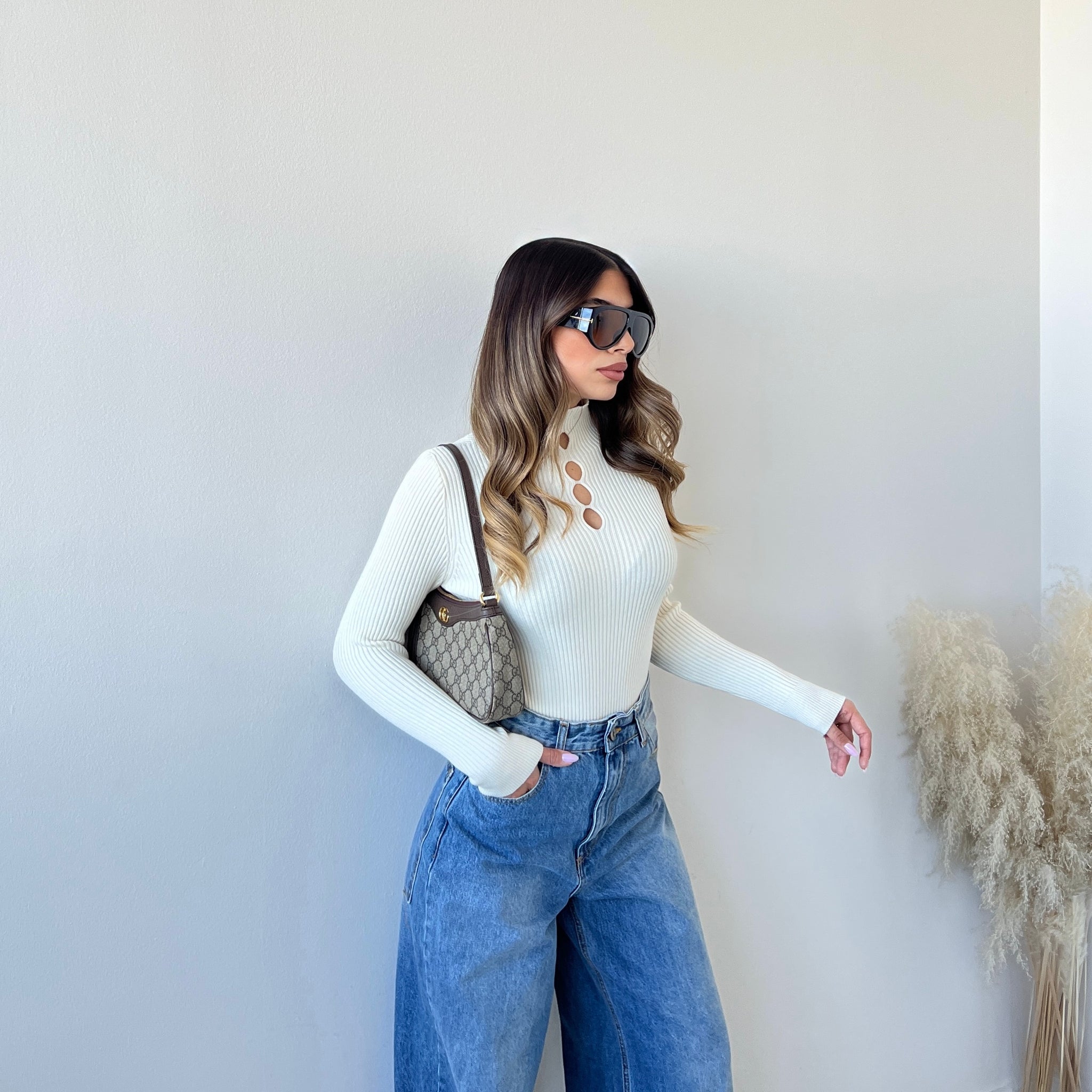 Maglia gocce a costine panna