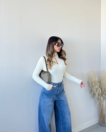 Maglia gocce a costine panna