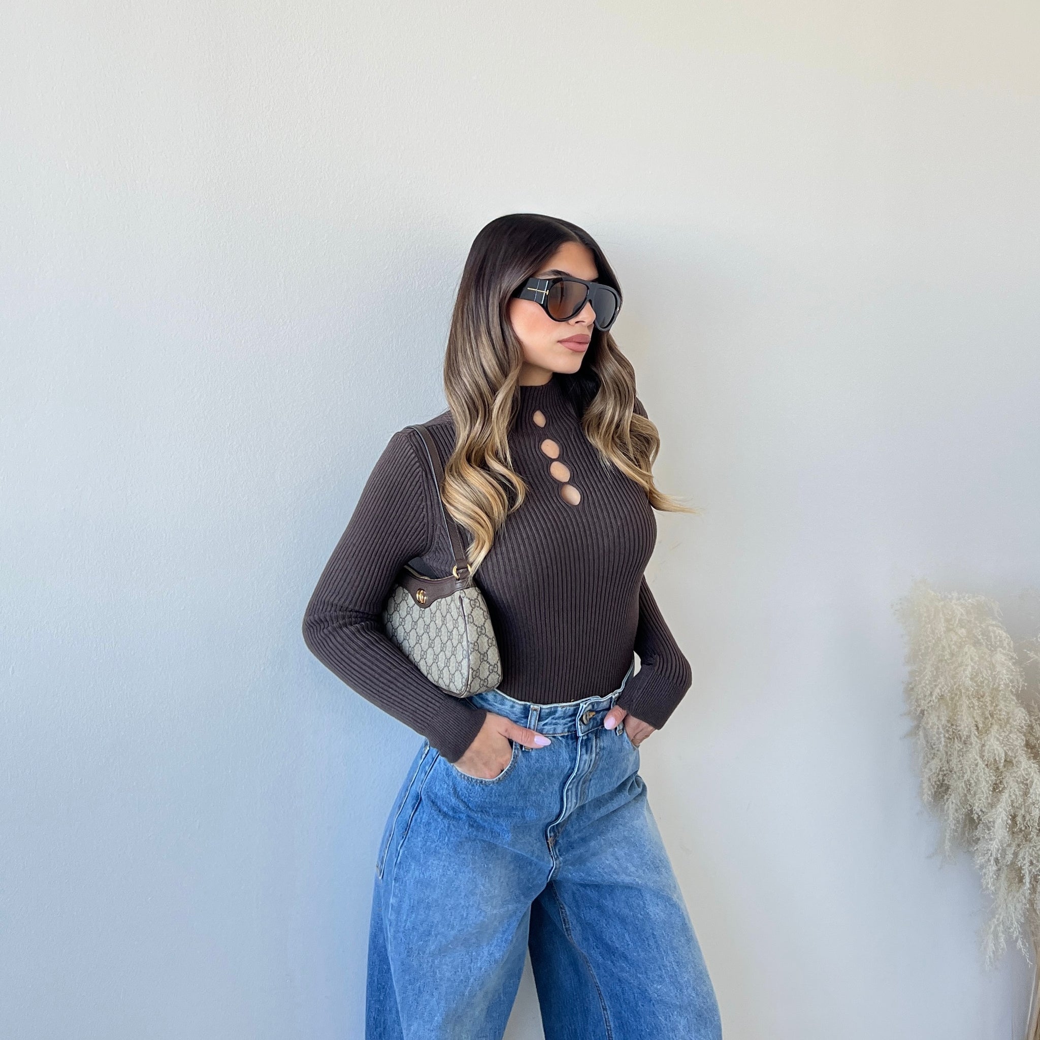 Maglia gocce a costine caffè