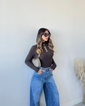 Maglia gocce a costine caffè