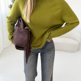 Pullover collo alto cuciture a vita verde acido