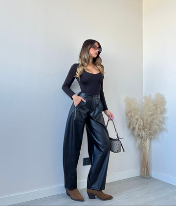 Pantalone baggy simil pelle nero