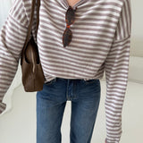 Pullover a righe tortora e beige