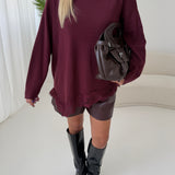 Maxi pull taglio obliquo con pizzo burgundy