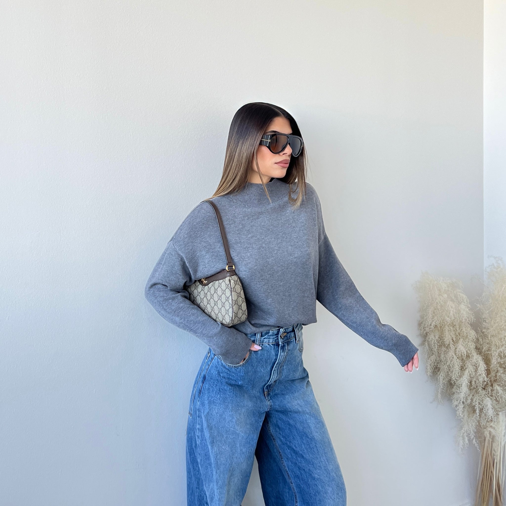 Pullover basic a collo alto 9687 grey