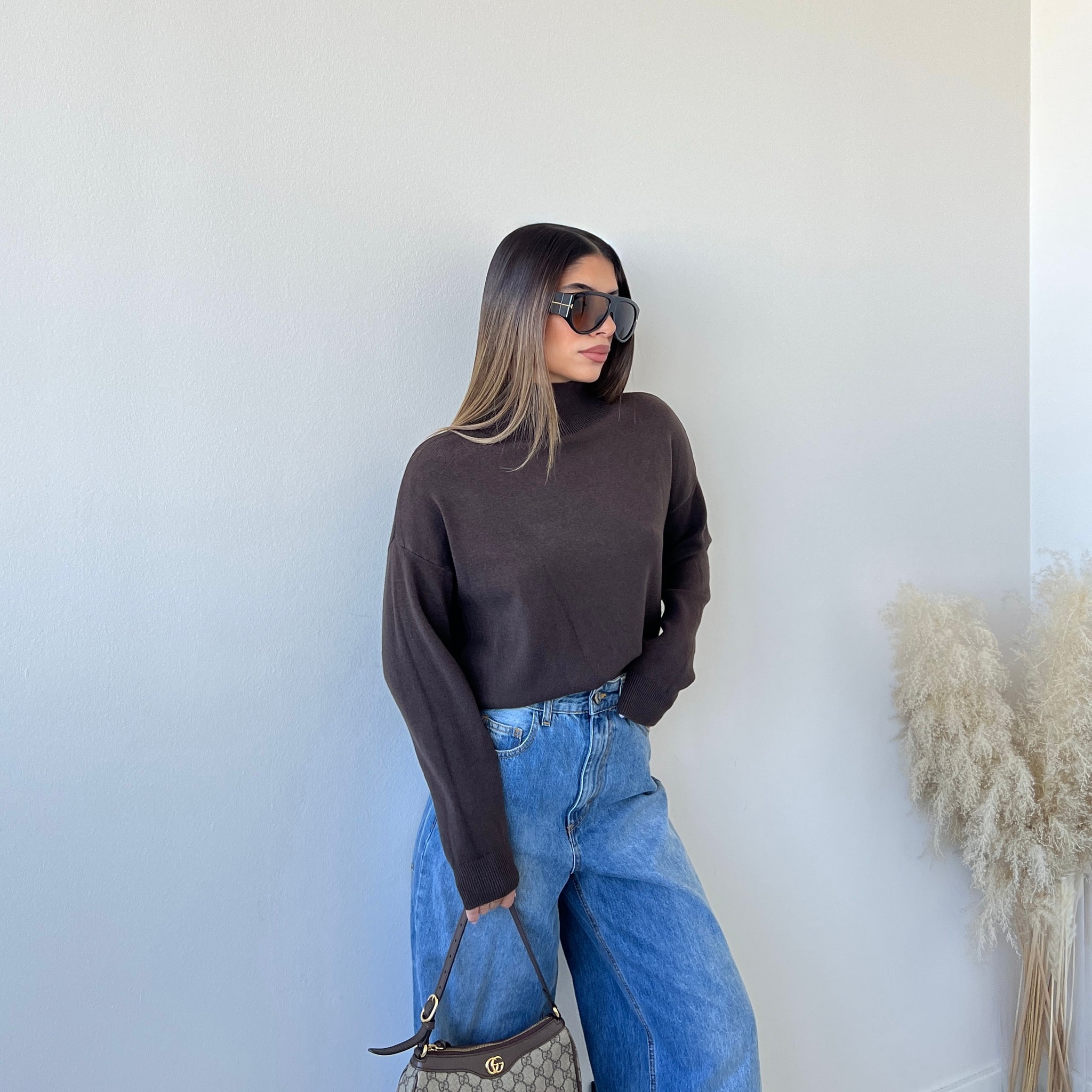 Pullover basic a collo alto 9687 caffè