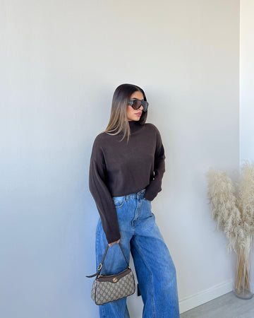 Pullover basic a collo alto 9687 caffè