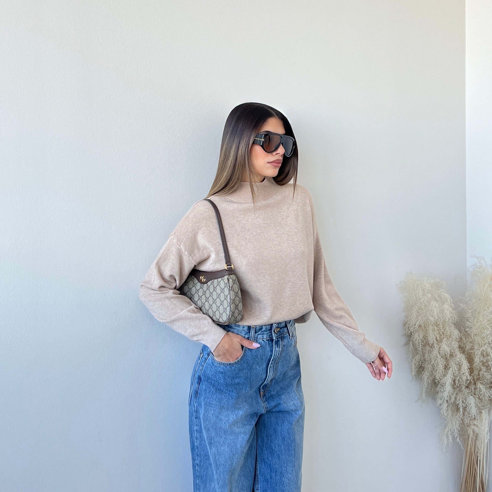 Pullover basic a collo alto 9687 camel