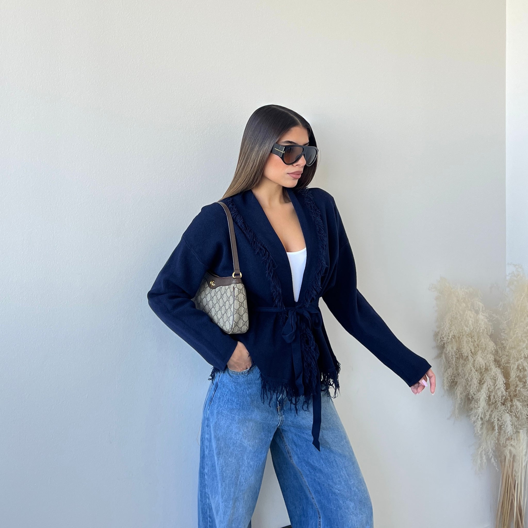 Kimono con frange blu navy