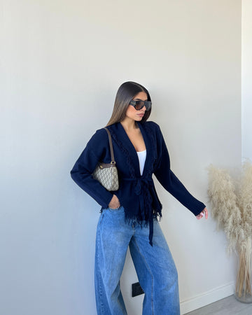Kimono con frange blu navy