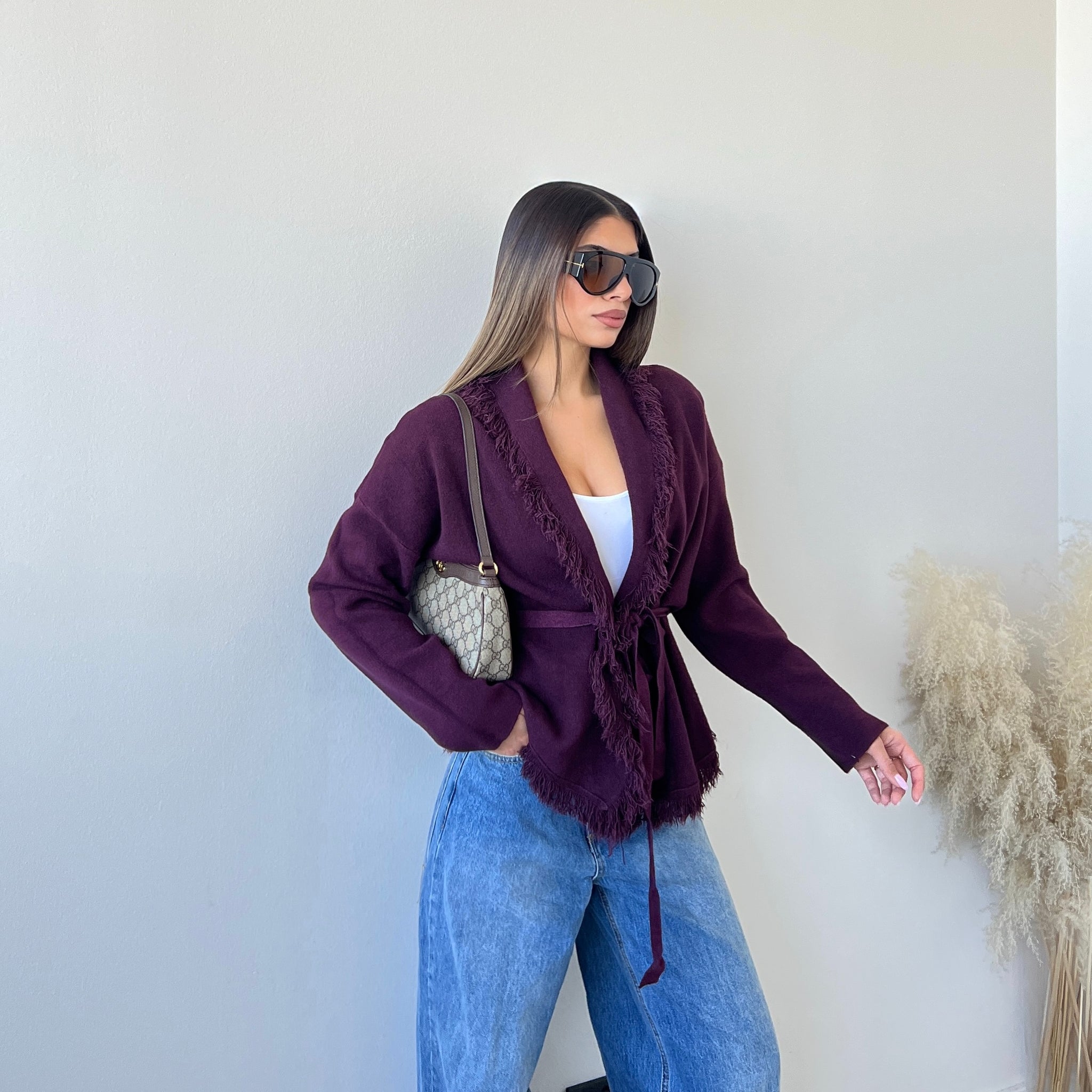 Kimono con frange vino