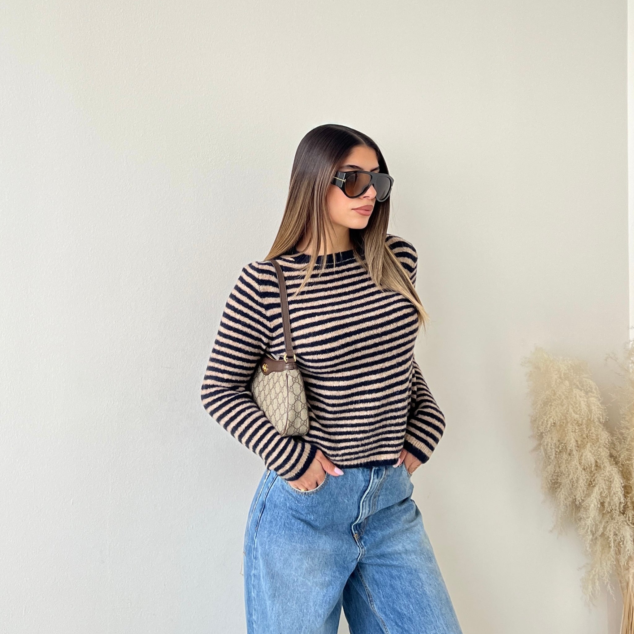 Pullover a righe bicolore 25168 blu e beige